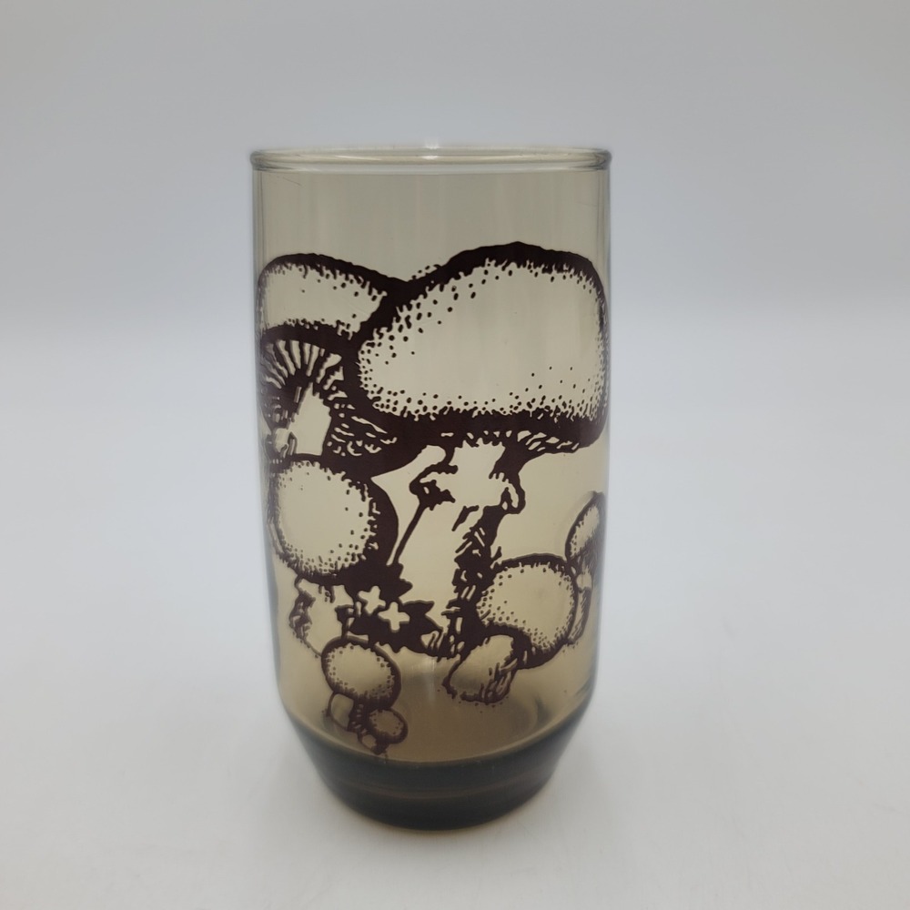 Vintage Smoke Glass Mushroom Tumbler Brown Fungi Retro Highball 5.5 Inch